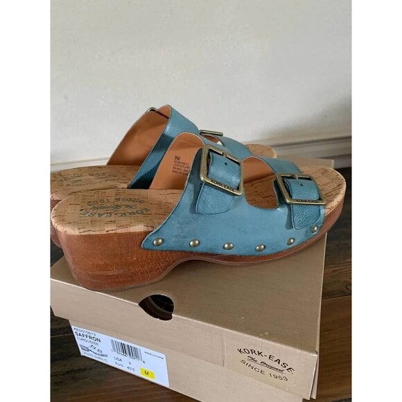 Kork Ease Saffron Turquoise Full Grain Leather Slide Sandals-NEW- SZ 9,10 - Picture 6 of 6